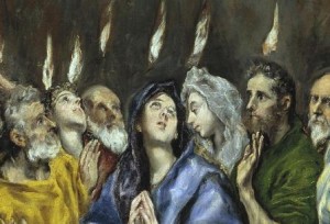 Pentecostés, detalle, El Greco, Museo del Prado