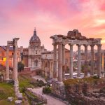 Ancient ruins of Roman Forum at sunrise, Rome, Italy