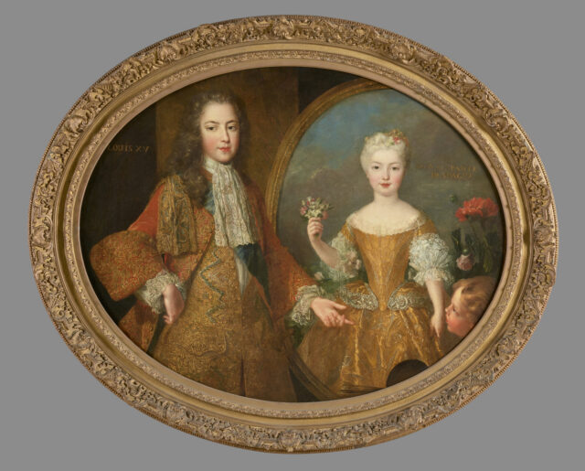 El Amor presentando a Luis XV el retrato de la infanta Mariana Victoria de Borbón. Óleo sobre lienzo 1724, Alexis-Simon Belle. Museo Nacional de los Palacios de Versalles y Trianon